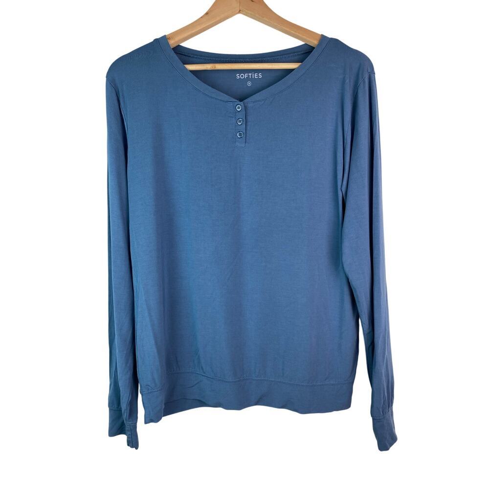 Softies Women's Size S Blue Long Sleeve Stretchy Modal Henley Pajama Top *